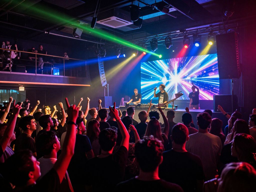 Crowd enjoying electronic music at Believe Music Hall
