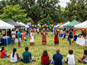 Families engaging in cultural celebrations at an Atlanta festival