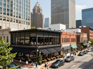 Cityscape of Atlanta showcasing new dining and retail establishments