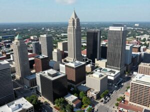 Aerial view of Atlanta showcasing a busy urban landscape.