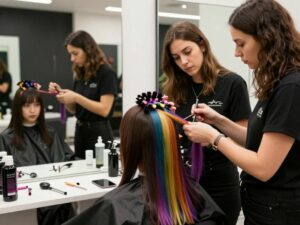 Beauty professionals learning hair coloring techniques at a workshop in Atlanta