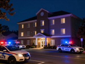 Police activity at a hotel in suburban Atlanta following a shooting incident.
