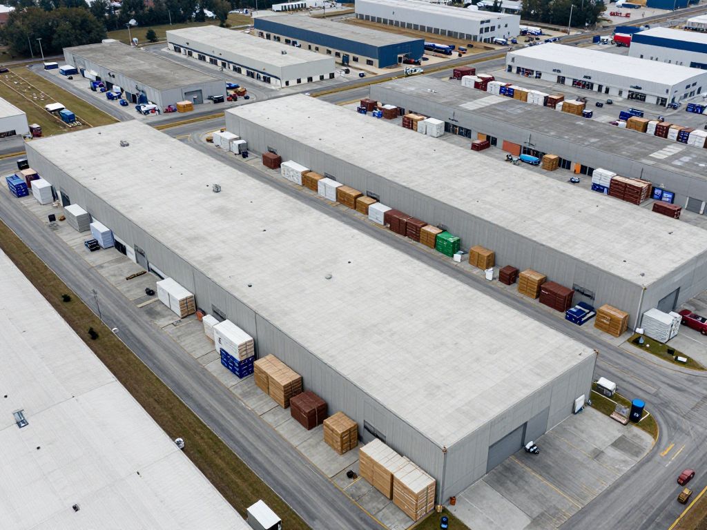 Aerial view of Atlanta logistics hub demonstrating efficient supply chain operations.