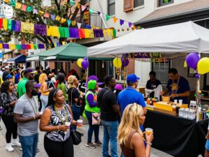 Participants networking during Atlanta Mardi Gras festivities