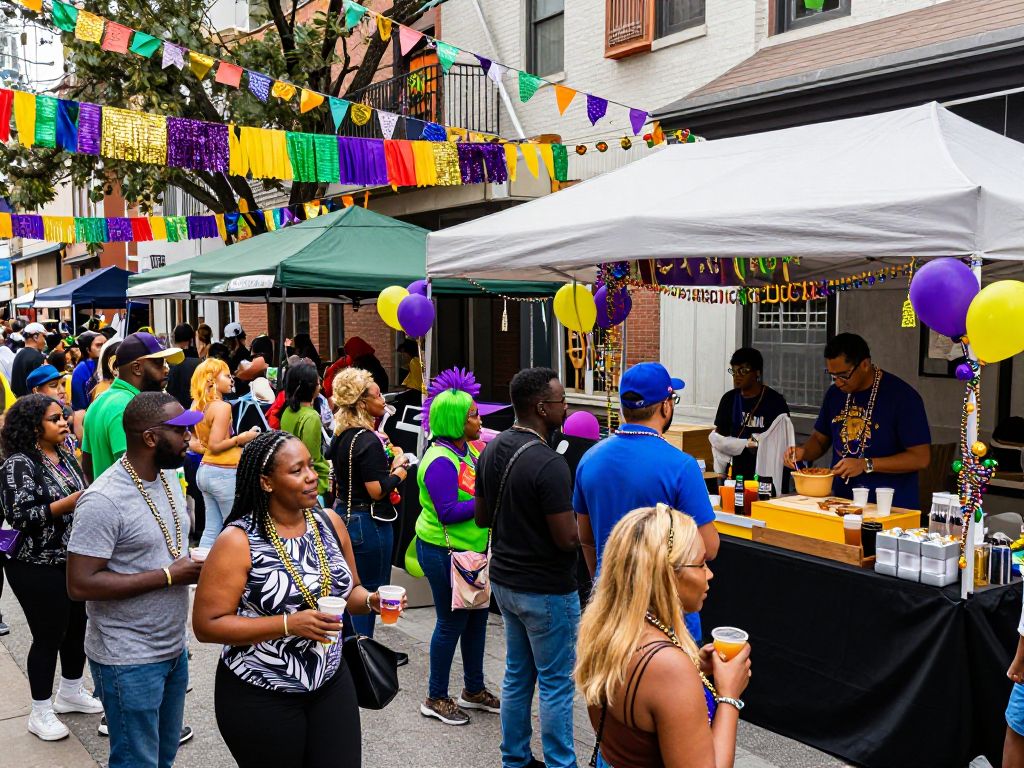 Participants networking during Atlanta Mardi Gras festivities