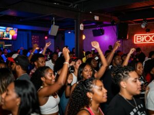 Crowd enjoying nightlife in Atlanta with lively venues