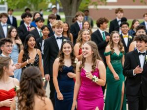 Students enjoying the Atlanta prom event dressed in formal wear