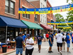 Atlanta street scene showcasing small businesses preparing for the World Cup.