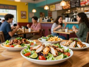 Interior of Chicken Salad Chick restaurant with customers enjoying meals
