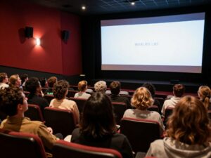 Community members engaging in a film screening discussion at Tara Atlanta.