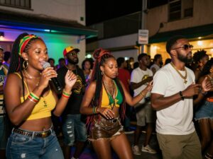 A lively reggae night event with people dancing and enjoying music at a venue.