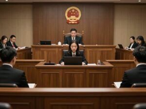 Illustration of a courtroom discussing animal cruelty case