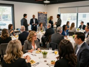 Local business leaders networking at the Doraville Chamber Breakfast event