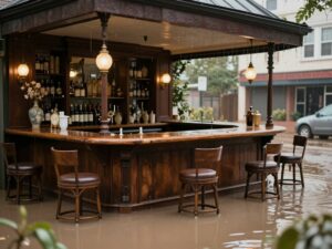 Interior view of Monks Meadery damaged by flooding