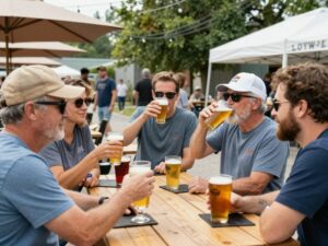 Scene of people enjoying craft beer at a Georgia brewery