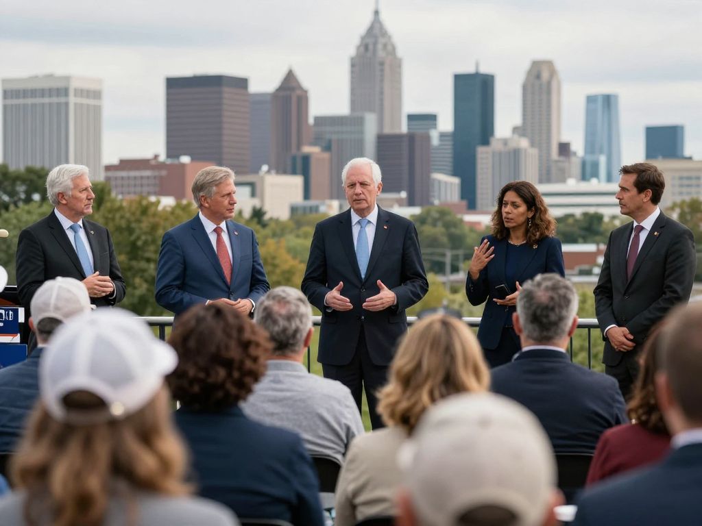 Voters at a political rally in Georgia discussing Senate primary issues.