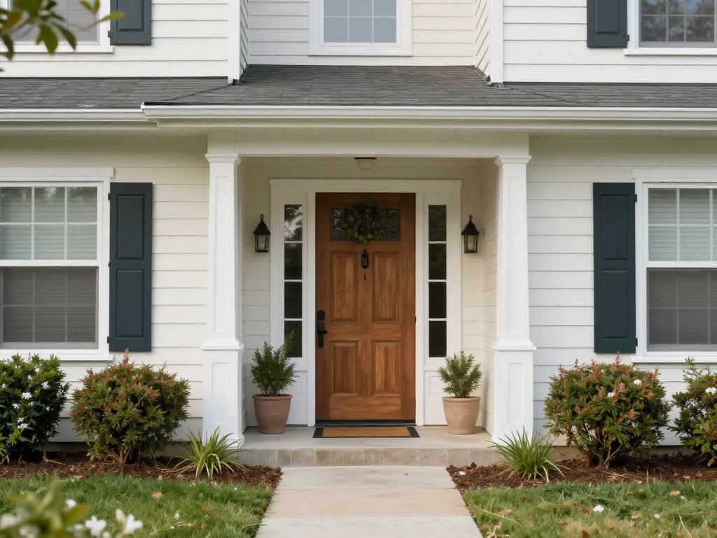 Symbolic representation of home safety showing a strong front door.