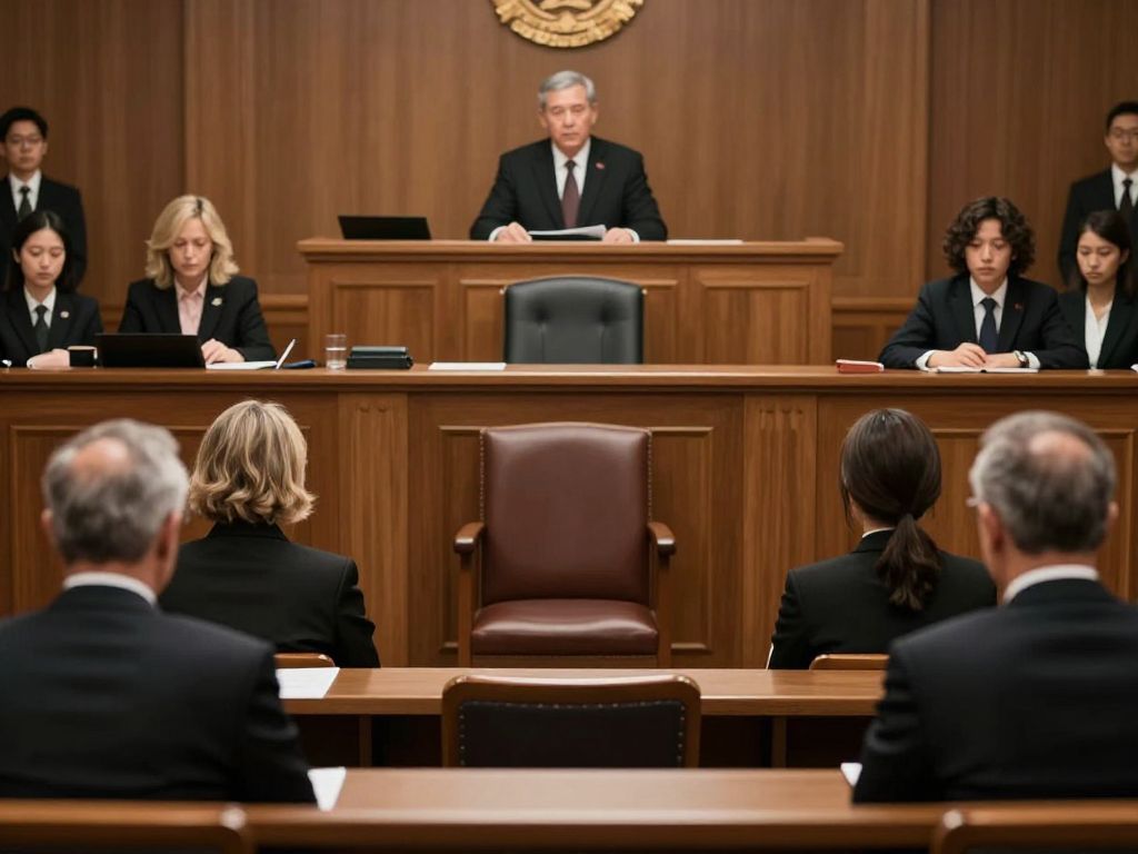 Courtroom during jury deliberation in a murder trial
