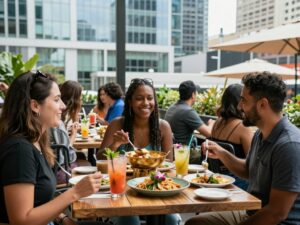 Diners enjoying food at Khao Thai Isan in Downtown Atlanta