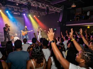 Crowd enjoying Miguel's performance at Coca-Cola Roxy