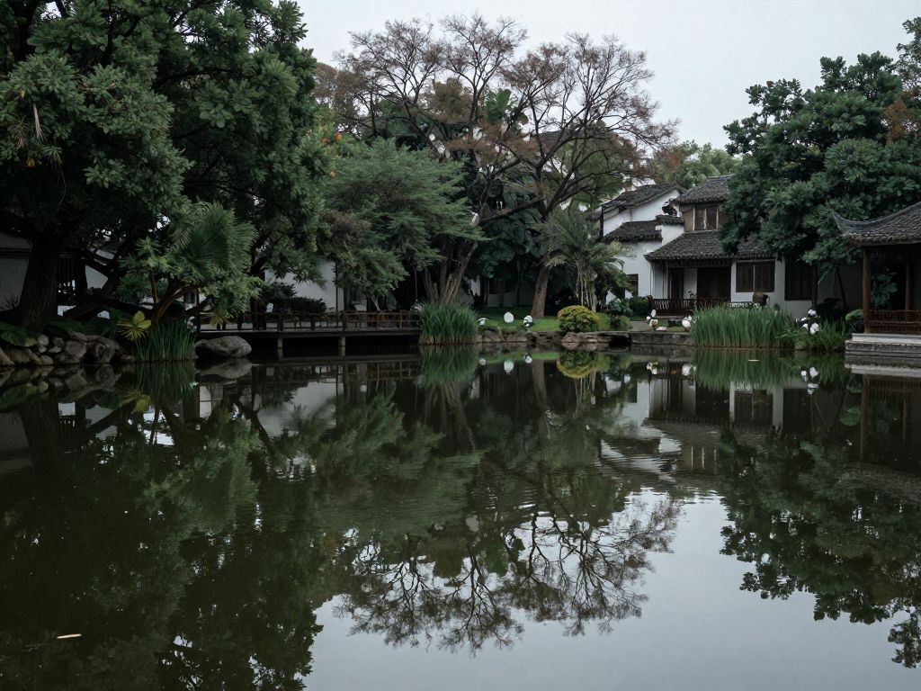 Pond in Milton, Georgia reflecting trees