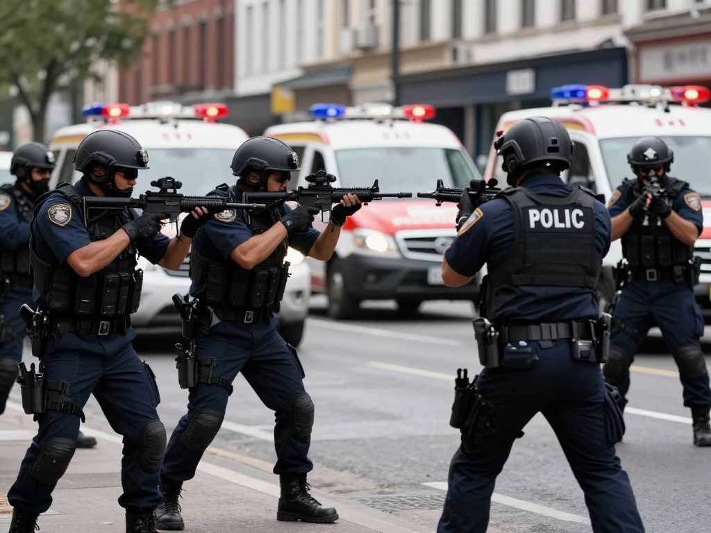 Law enforcement officers at the scene of an officer involved shooting