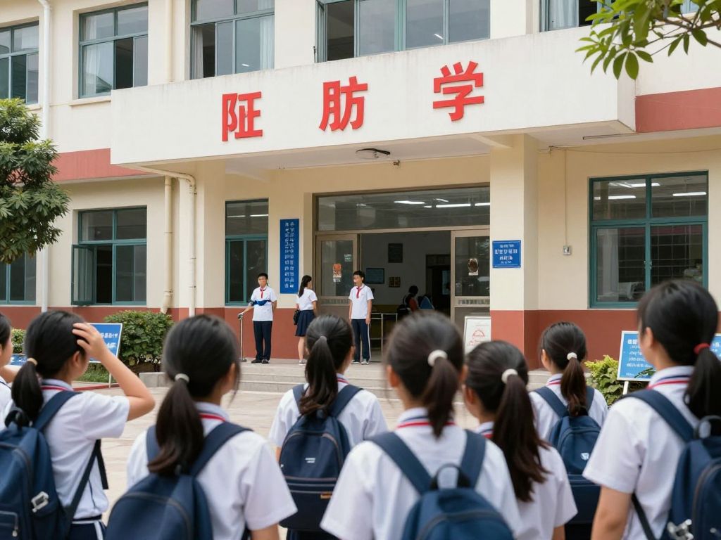 Exterior view of Palmetto Elementary School with security measures