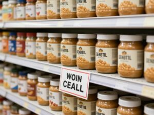 Product recall warning on peanut butter jars