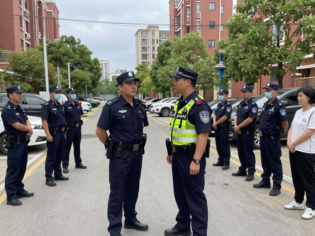 Police officers conducting an investigation in a residential area