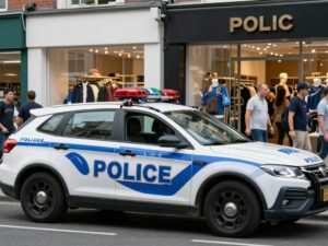 Police vehicle outside Victoria's Secret store at Atlantic Station