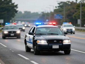 Police lights on a highway during a critical incident
