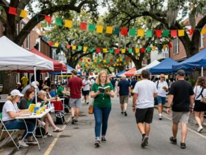 People enjoying cultural events in Savannah, Georgia