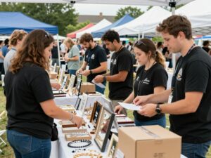 Community members enjoying the Tossed Out Treasures event with various resale items.