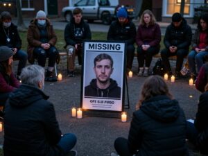 Vigil for missing veteran with candles and community support