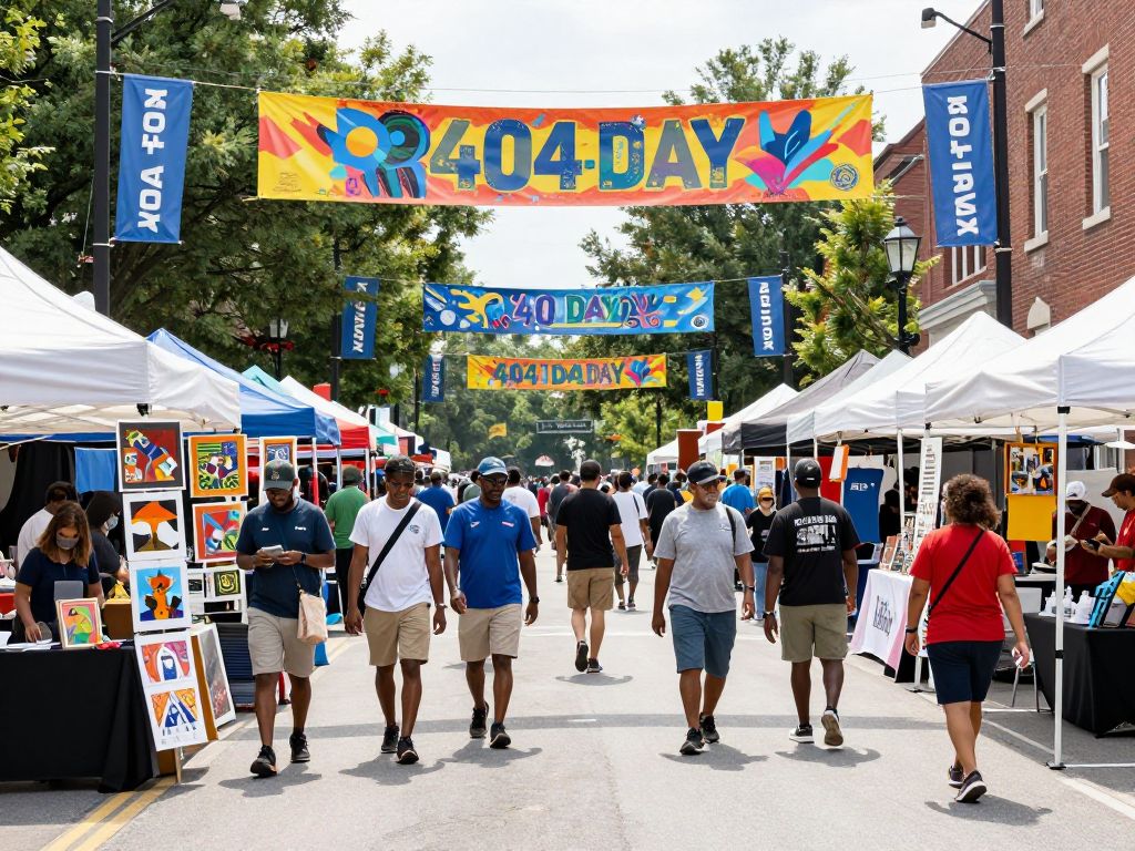 Community event showcasing 404 Day in Atlanta with local vendors and colorful decorations.