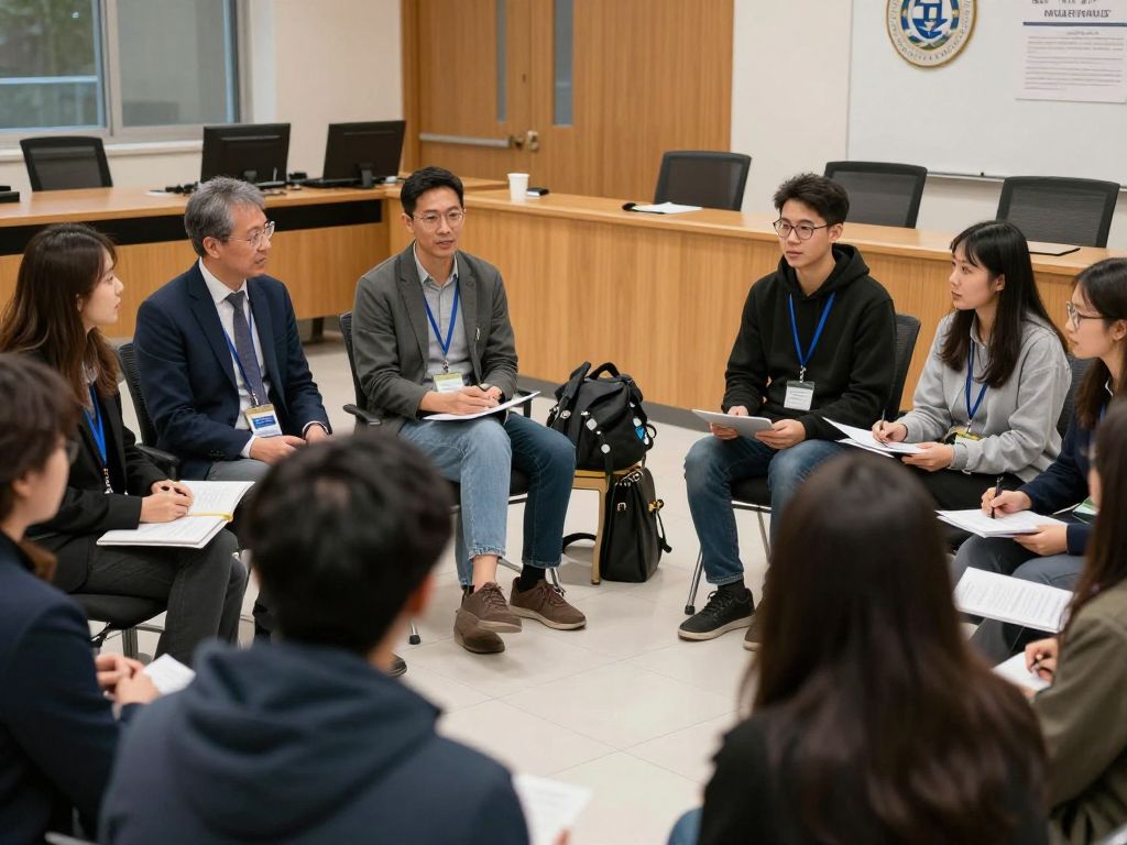 Participants discussing historical themes in a university setting