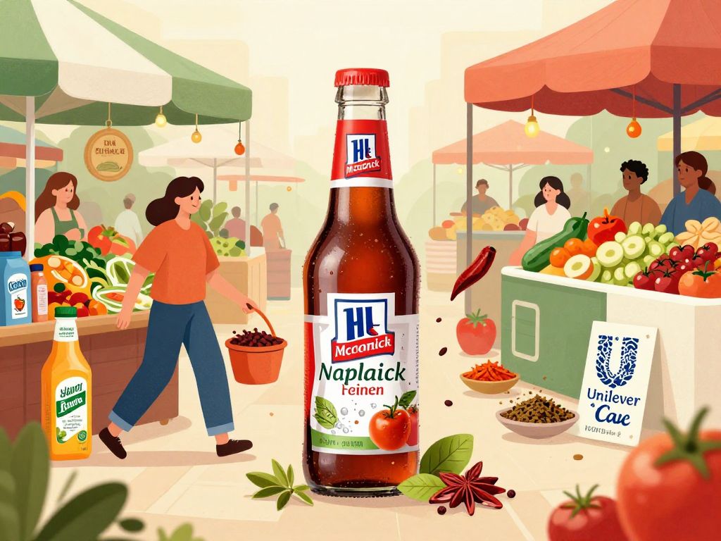 Illustration depicting the merger between McCormick and Unilever's food brands.