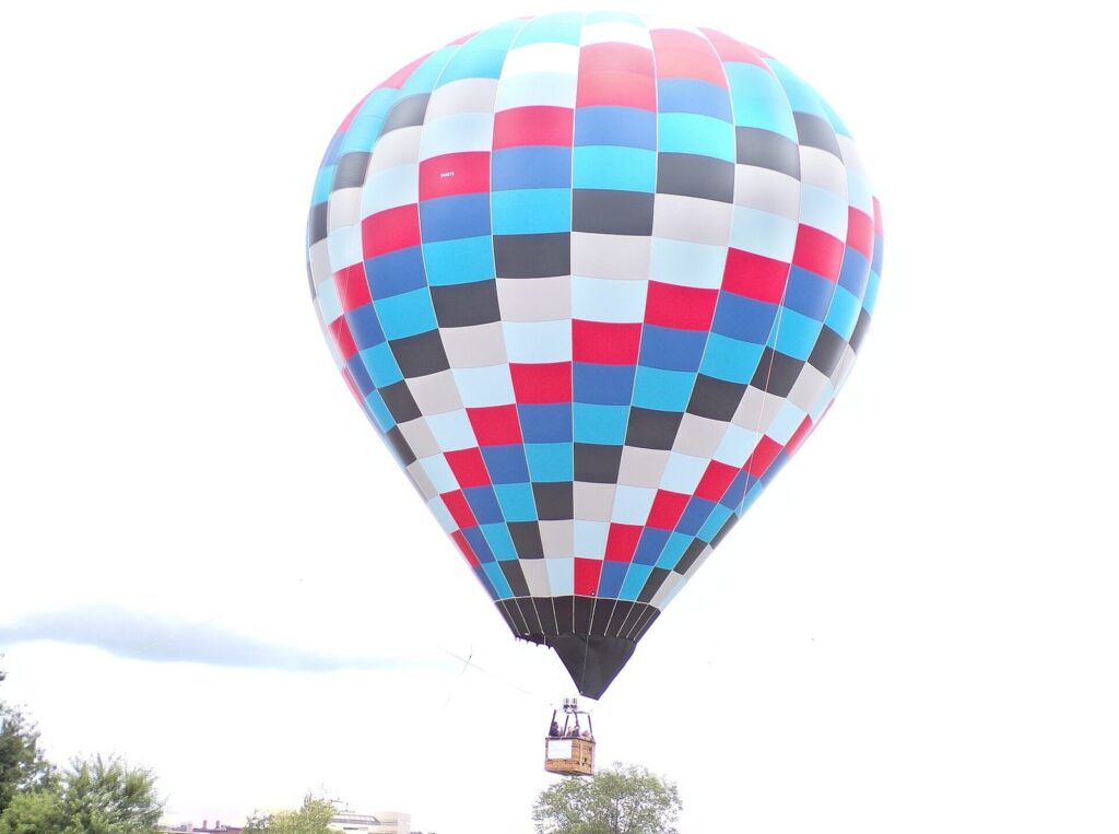 Colorful hot air balloon at a festival