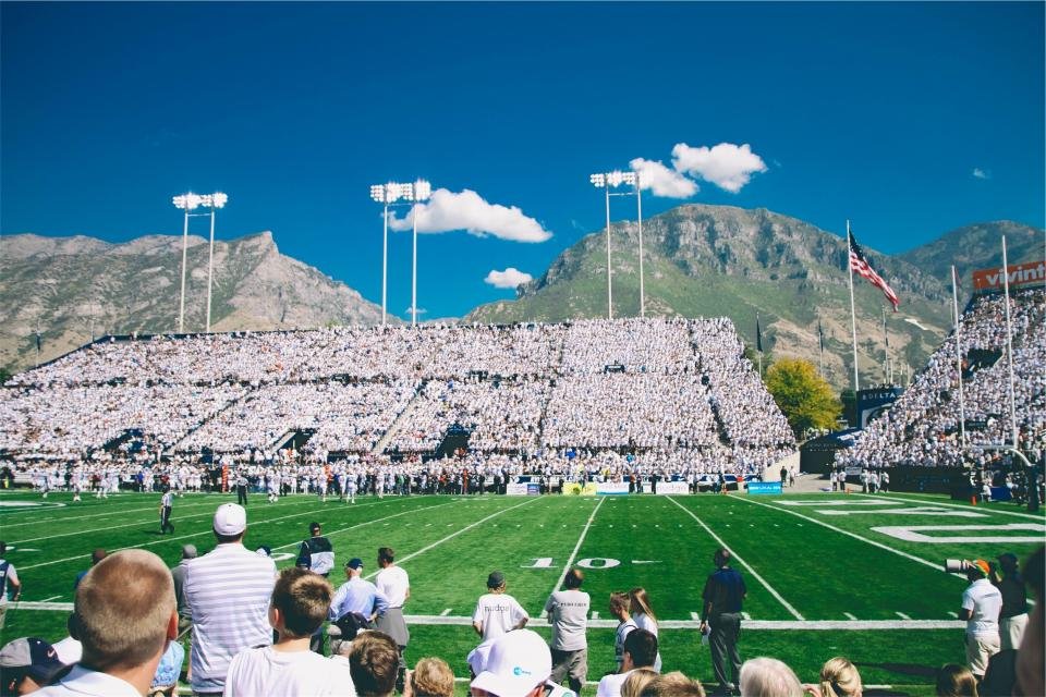 Football stadium field seen from the stands